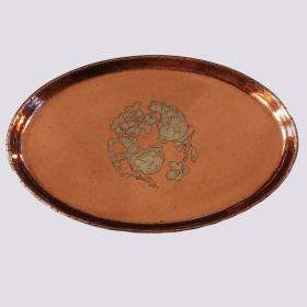 Arts & Crafts Inspired Planished Copper Tray Stamped By Harold Holmes with Central Silvered Birds