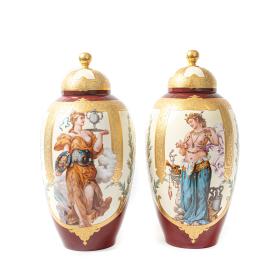 Antique 19th Century Pair of Fabulous Lidded Vases