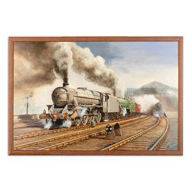 An Oil Painting on Canvas of a Steam Train Leaving the Station