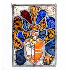 Antique 19th Century Stained Glass Armorial Panel
