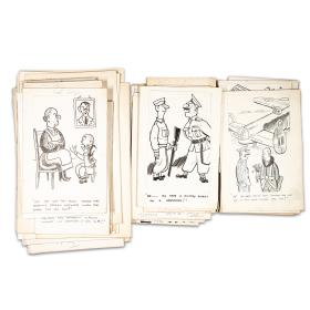 Original WW2 Era Hand Drawn Cartoons by Artist Bill Tait