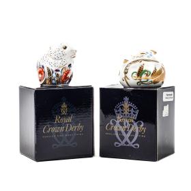Pair Royal Crown Derby Ceramic Mice Paperweights