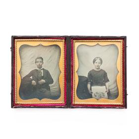 Antique 1840's Cased Double Daguerreotype Portrait Photographs
