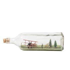 Vintage Handmade Miniature Triplane in a Bottle
