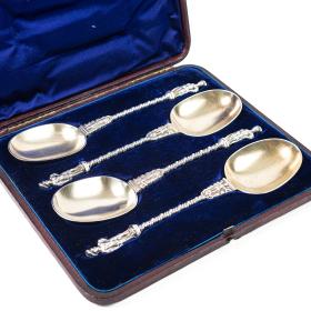 Cased Set of Four Silver Plated Serving Spoons