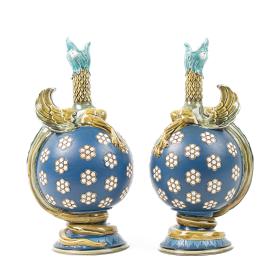 Pair of Decorative Antique Stoneware Ewers