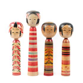 Vintage Group of Four Japanese Kokeshi Dolls