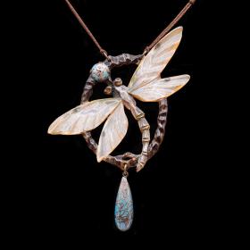 Antique Art Nouveau Carved and Stained Horn Necklace