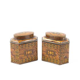 Antique Edwardian Pair of Metal Tea Caddy Biscuit Tins