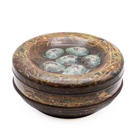 Antique Edwardian Metal Birds Nest Biscuit Tin