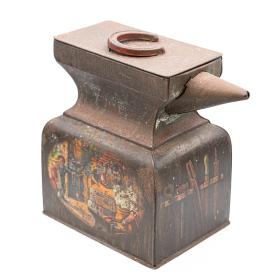 Antique Edwardian Metal Blacksmiths Anvil Biscuit Tin