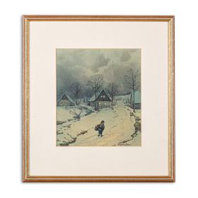 Vintage 20th Century Watercolour of a Winter Scene