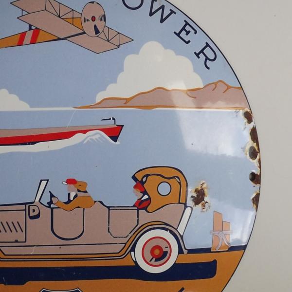 American 1930s Art Deco Porcelain Enamel Union Gasoline Convex Sign