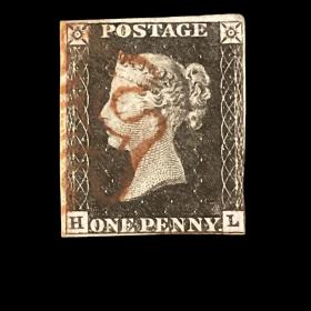 1840 1d Penny Black Queen Victoria Stamp, Red Maltese Cross