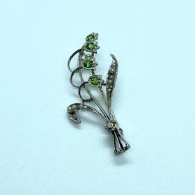 15ct Gold Tsavorite Seed Pearls and Diamond Brooch