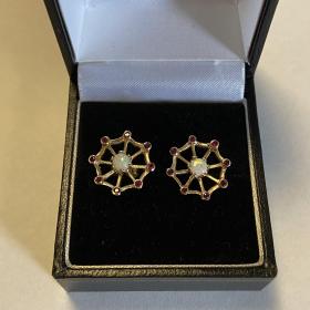 Rubies and Opal Gold Earrings