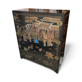 Large Chinese Chinoiserie Marriage Cabinet