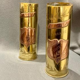 Pair of Decorative Named Brass Trench Art Shell Cases