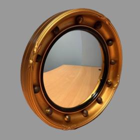 Antique Regency Style Round Gilt Convex Mirror Porthole 13”
