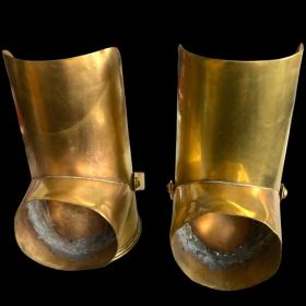 1917 Pair Brass Trench Art 18 Pound Shell Cases in the Form of Car Headlamps