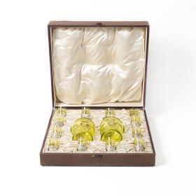 Antique Cased Set of Glass and Silver Decanters and Glasses