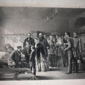 Black and White Print – Queen Victoria’s First Visit to Her Wounded Soldiers, After J Barrett -1856