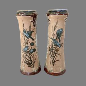 A Pair of Royal Doulton Lambeth Vases by Florence E Barlow.