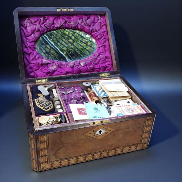 Belonged to Eric Morecambe - Victorian Inlaid Walnut Sewing Box (& Contents)