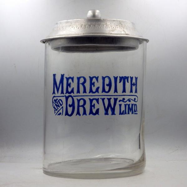 Antique Early 20th Century Vintage Advertising Meredith & Drew Biscuit Jar