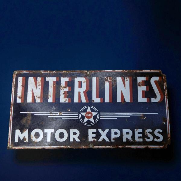 Original Vintage Interlines Motor Express Advertising Enamel Sign