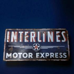 Original Vintage Interlines Motor Express Advertising Enamel Sign