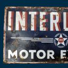Original Vintage Interlines Motor Express Advertising Enamel Sign