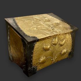 Art Nouveau Hammered Brass Coal Log Box