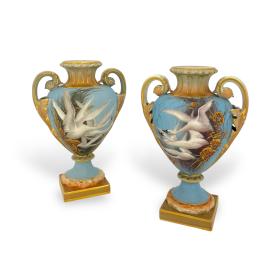 Pair of Royal Worcester Pedestal Vases