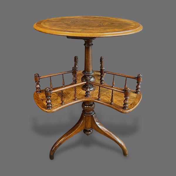Victorian Burr Walnut Inlaid Revolving Book Stand