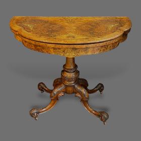Victorian Burr Walnut Inlaid Card Table