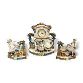 Late Nineteenth Century Victorian Porcelain Three Piece Clock Set
