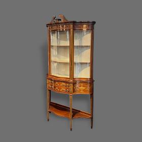Quality Late Victorian Mahogany Inlaid Serpentine Display Cabinet Circa 1890