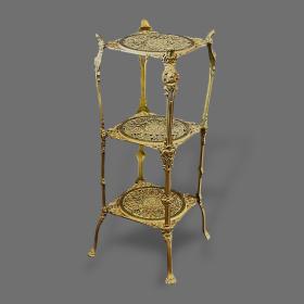 Vintage Brass Three Tier Stand,With Pierced Shelves