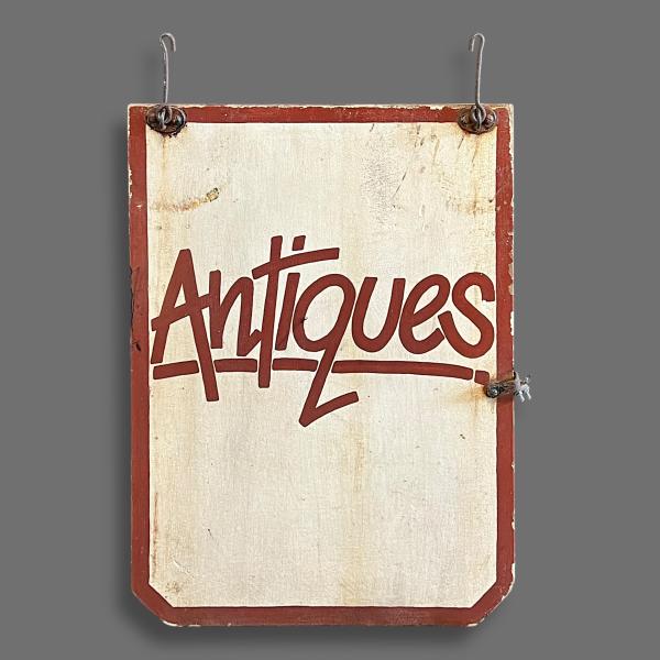 Vintage Hand Painted Wooden Antiques Sign