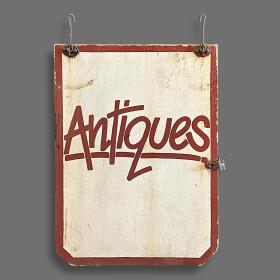 Vintage Hand Painted Wooden Antiques Sign