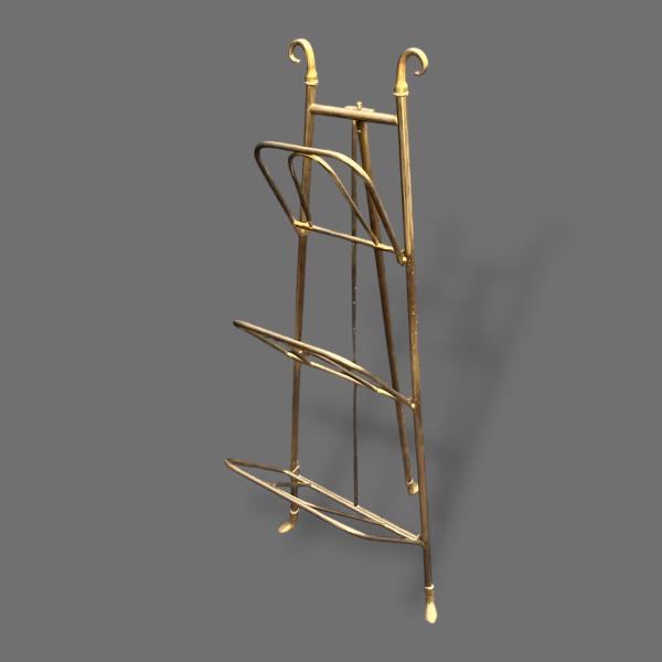 19th Century Unusual Tripod Polished Brass Magazine Rack