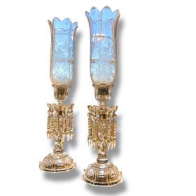 Pair of Baccarat Frosted Glass Storm Lamps