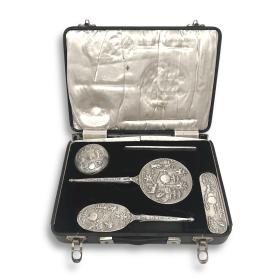 Rare Cased Silver Heavy Gauge Ladies Dressing Table Set,Circa 1930