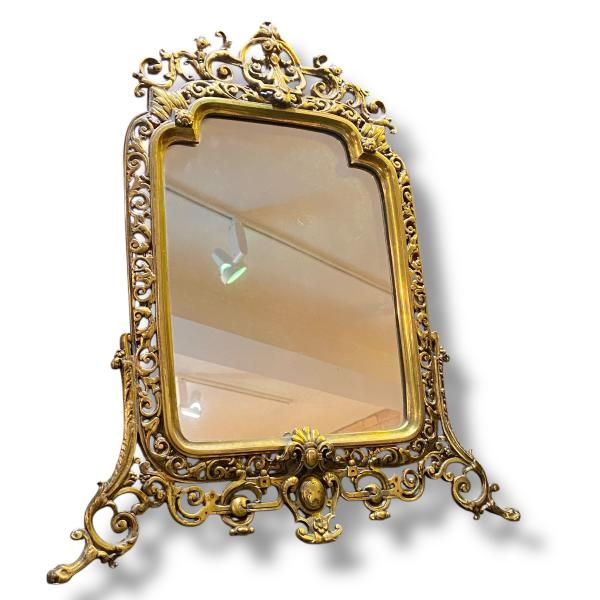 Baroque Style Freestanding Brass Dressing Table Mirror