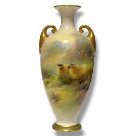 Royal Worcester Sheep on a Mountain Scene Vase by Harry Davis