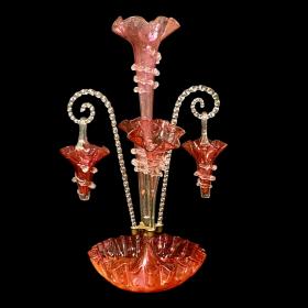 19th Century Cranberry Glass Epergne