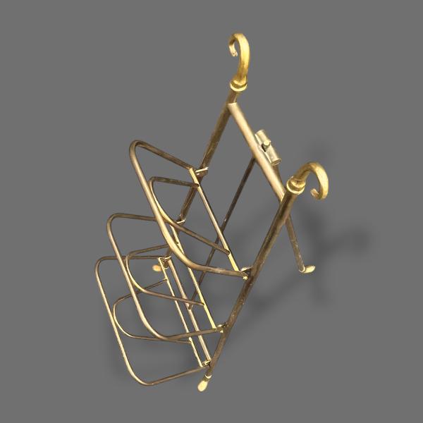 19th Century Unusual Tripod Polished Brass Magazine Rack