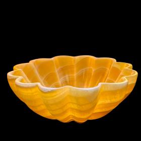 Carved Honey Calcite Mineral Specimen Bowl