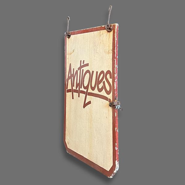 Vintage Hand Painted Wooden Antiques Sign